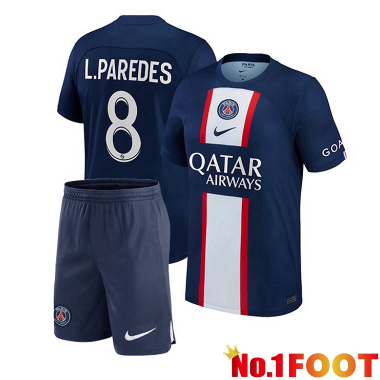 Paris PSG (L.Paredes 8) Kids Football Jerseys Home Blue Royal 2022-2023