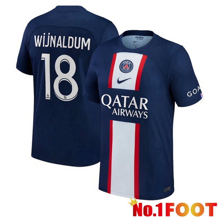 Paris PSG (Wijnaldum 18) Football Jerseys Home Blue Royal 2022-2023