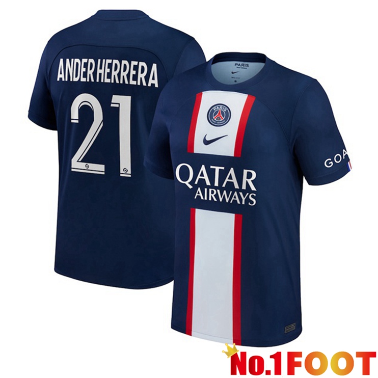 Paris PSG (Ander Herrera 21) Football Jerseys Home Blue Royal 2022-2023