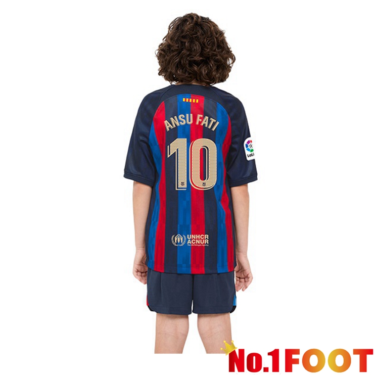 FC Barcelona (Ansu Fati 10) Kids Football Jerseys Home Red Blue 2022-2023