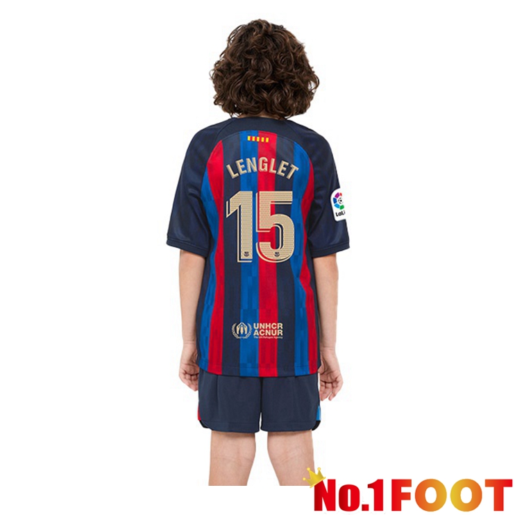 FC Barcelona (Clément Lenglet 15) Kids Football Jerseys Home Red Blue 2022-2023