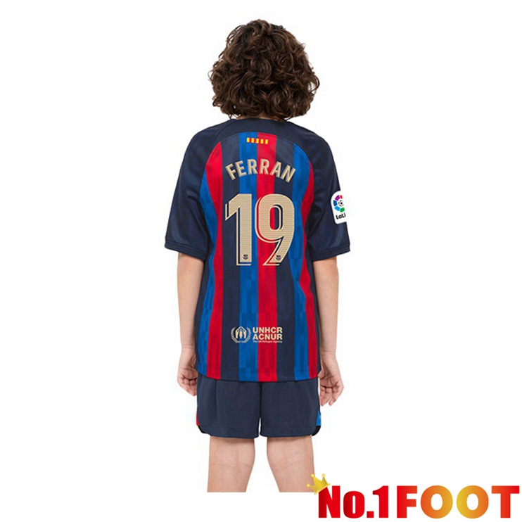 FC Barcelona (Ferran 19) Kids Football Jerseys Home Red Blue 2022-2023