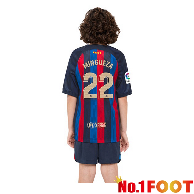 FC Barcelona (Mingueza 22) Kids Football Jerseys Home Red Blue 2022-2023