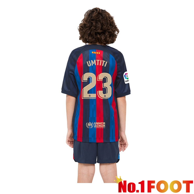 FC Barcelona (Umtiti 23) Kids Football Jerseys Home Red Blue 2022-2023