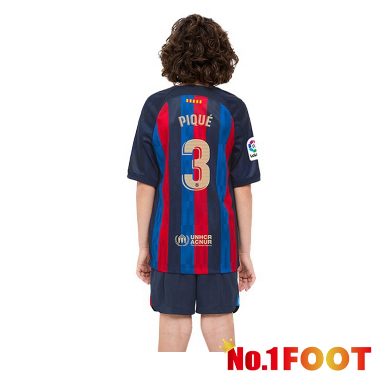 FC Barcelona (Gerard Piqué 3) Kids Football Jerseys Home Red Blue 2022-2023