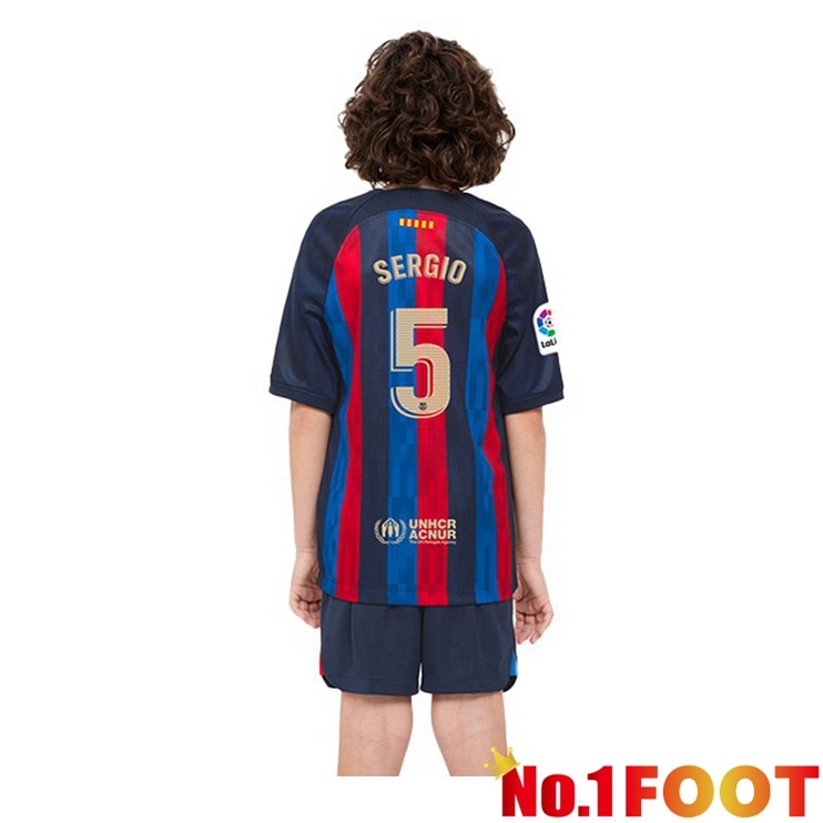 FC Barcelona (Sergio 5) Kids Football Jerseys Home Red Blue 2022-2023