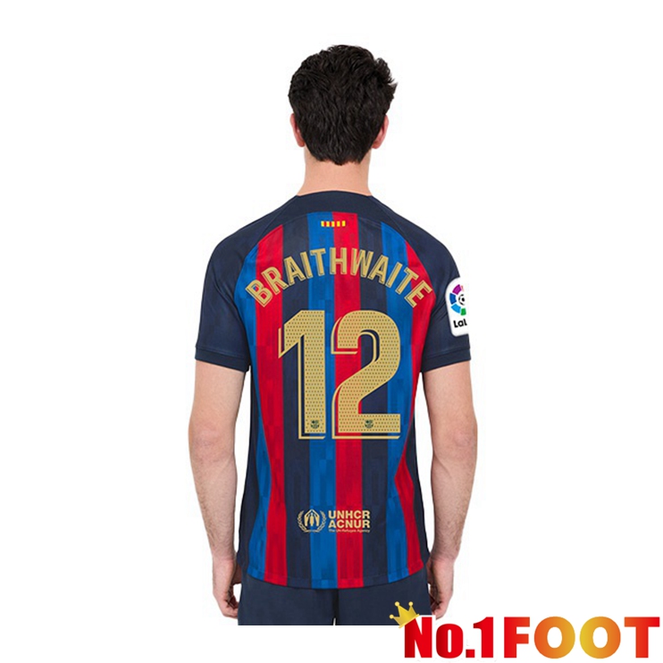 FC Barcelona (Martin Braithwaite 12) Football Jerseys Home Red Blue 2022-2023