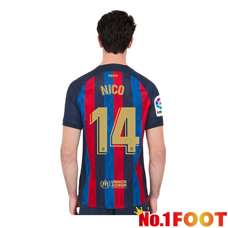 FC Barcelona (Nico 14) Football Jerseys Home Red Blue 2022-2023