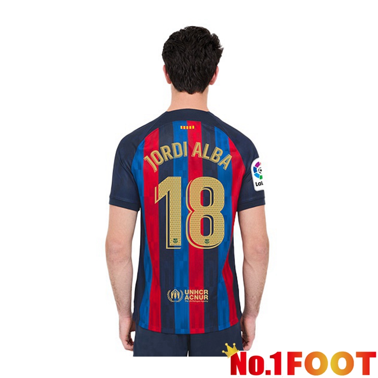 FC Barcelona (Jordi Alba 18) Football Jerseys Home Red Blue 2022-2023