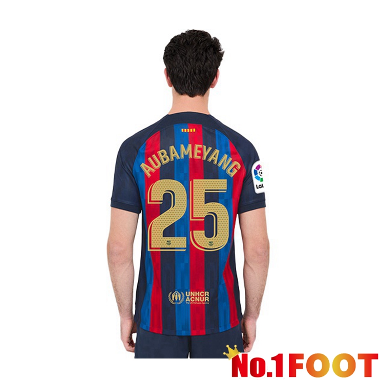 FC Barcelona (Aubameyang 25) Football Jerseys Home Red Blue 2022-2023