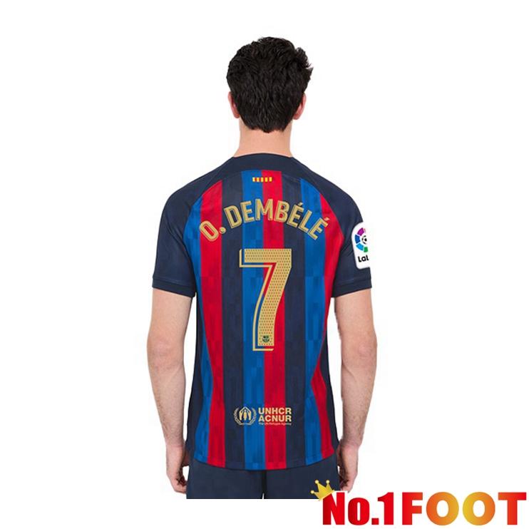 FC Barcelona (Ousmane Dembélé 7) Football Jerseys Home Red Blue 2022-2023