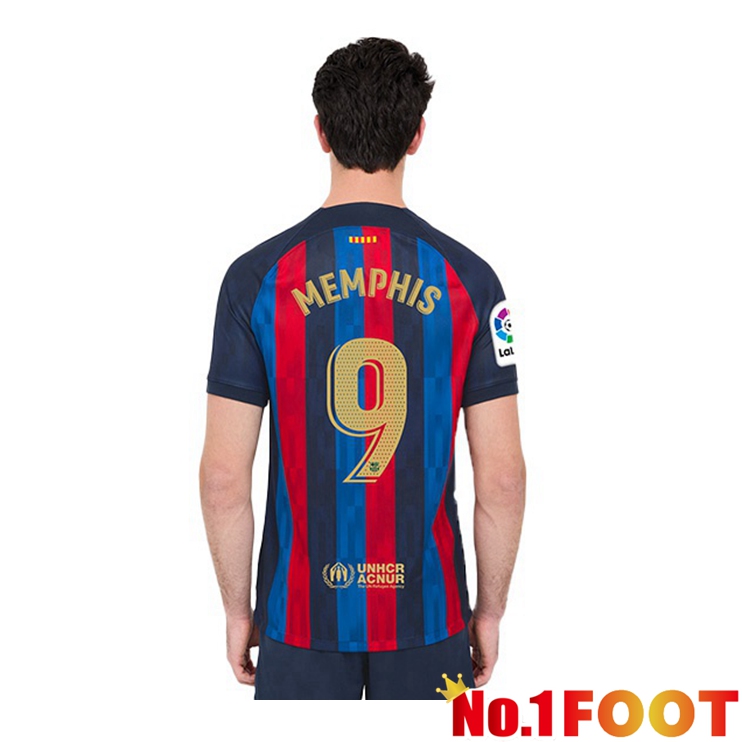 FC Barcelona (Memphis 9) Football Jerseys Home Red Blue 2022-2023