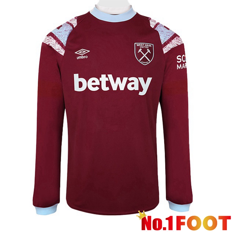 West Ham Football Jerseys Home Long Sleeve Red White 2022-2023