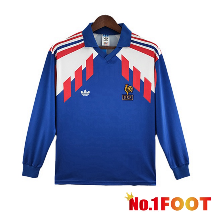 France Retro Football Jerseys Home Long Sleeve Blue 1988-1990