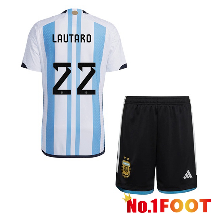 Argentina (LAUTARO 22) Kids Soccer Jersey Home Blue White Soccer World Cup 2022