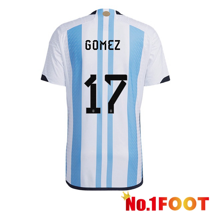 Argentina (GOMEZ 17) Soccer Jersey Home Blue White Soccer World Cup 2022