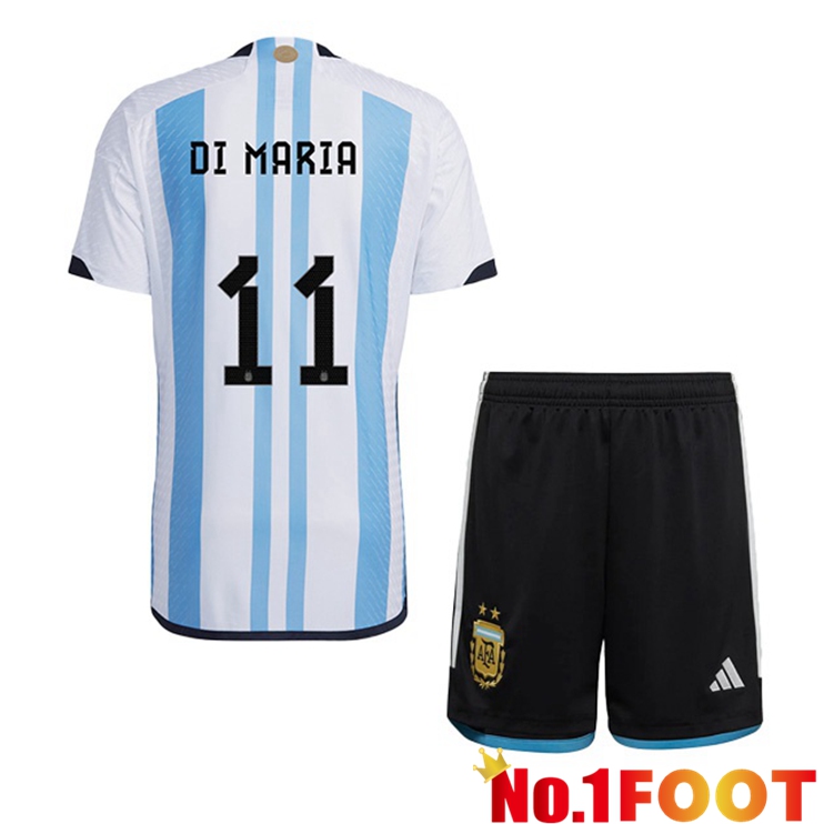 Argentina (DI MARIA 11) Kids Soccer Jersey Home Blue White Soccer World Cup 2022