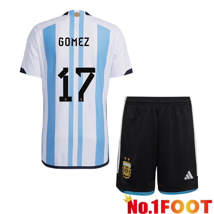 Argentina (GOMEZ 17) Kids Soccer Jersey Home Blue White Soccer World Cup 2022