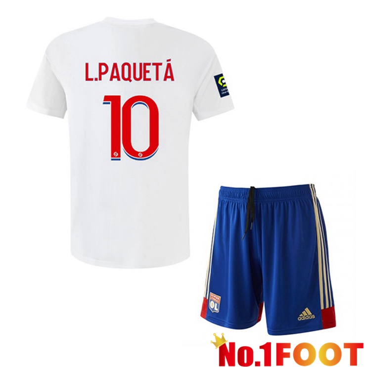 Lyon OL (L.PAQUETÁ 10) Kids Soccer Jersey Home White 2022/2023