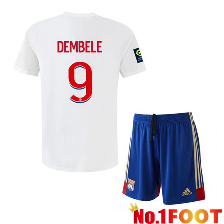 Lyon OL (DEMBELE 9) Kids Soccer Jersey Home White 2022/2023