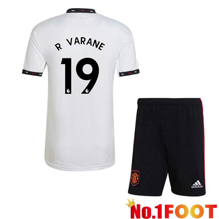 Manchester United (R. VARANE 19) Kids Soccer Jersey Away White 2022/2023