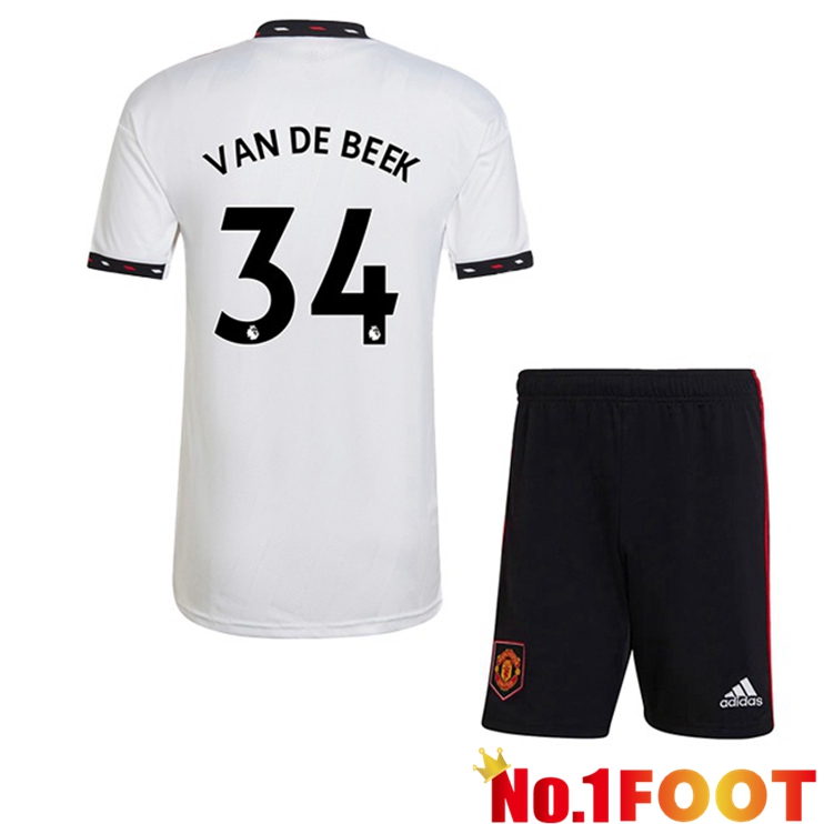 Manchester United (VAN DE BEEK 34) Kids Soccer Jersey Away White 2022/2023