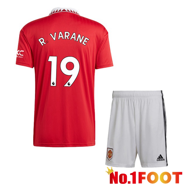 Manchester United (R. VARANE 19) Kids Soccer Jersey Home Red 2022/2023