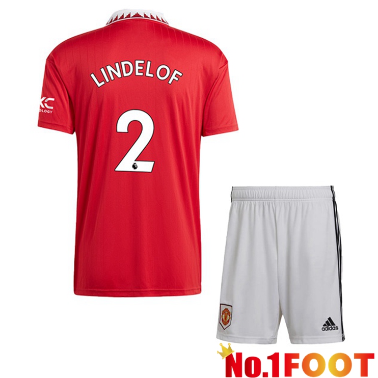 Manchester United (LINDELOF 2) Kids Soccer Jersey Home Red 2022/2023