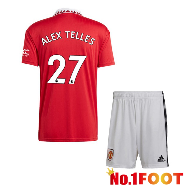 Manchester United (ALEX TELLES 27) Kids Soccer Jersey Home Red 2022/2023