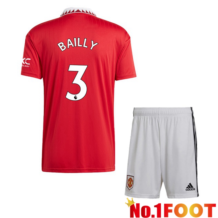 Manchester United (BAILLY 3) Kids Soccer Jersey Home Red 2022/2023