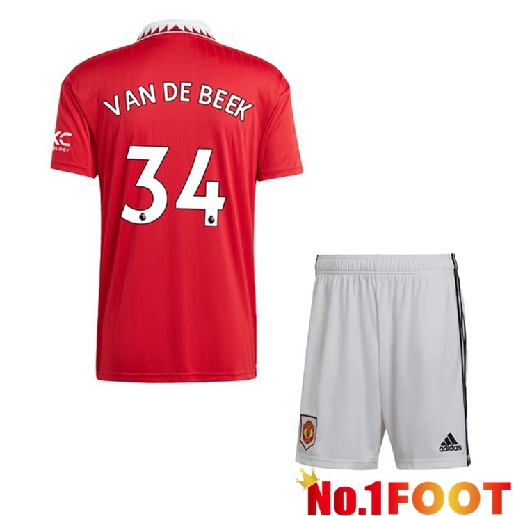 Manchester United (VAN DE BEEK 34) Kids Soccer Jersey Home Red 2022/2023