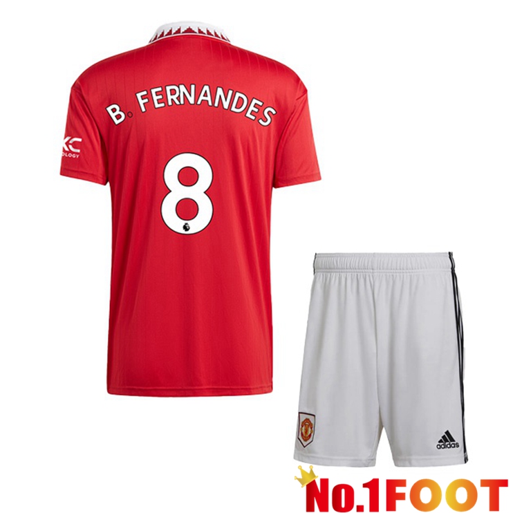 Manchester United (B. FERNANDES 8) Kids Soccer Jersey Home Red 2022/2023