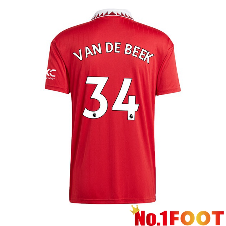 Manchester United (VAN DE BEEK 34) Soccer Jersey Home Red 2022/2023 - Click Image to Close