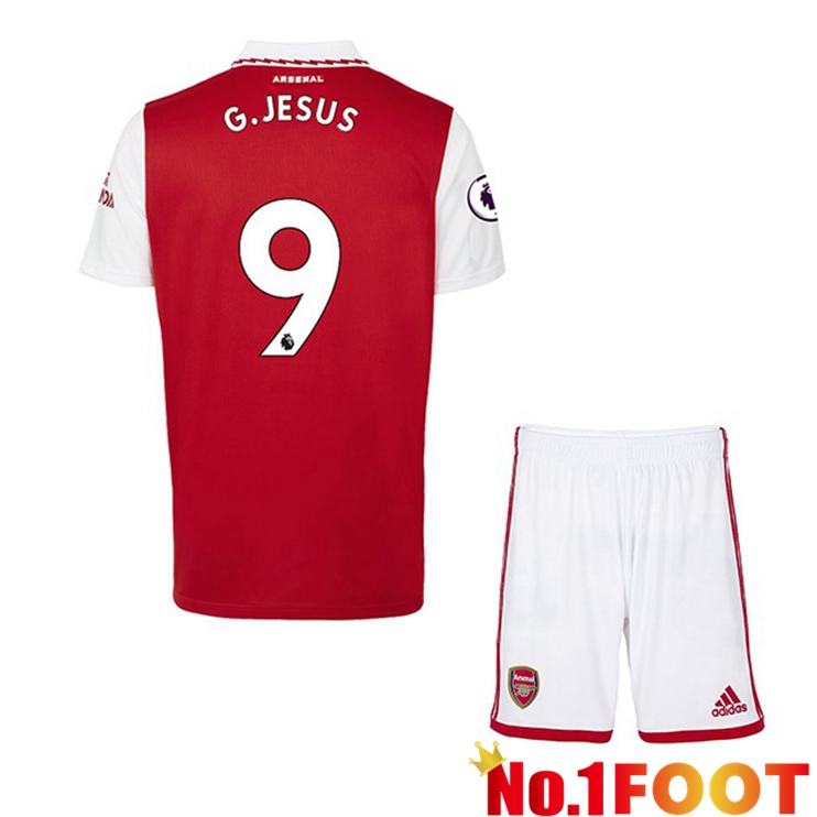 Arsenal (G.JESUS 9) Kids Soccer Jersey Home Red White 2022/2023