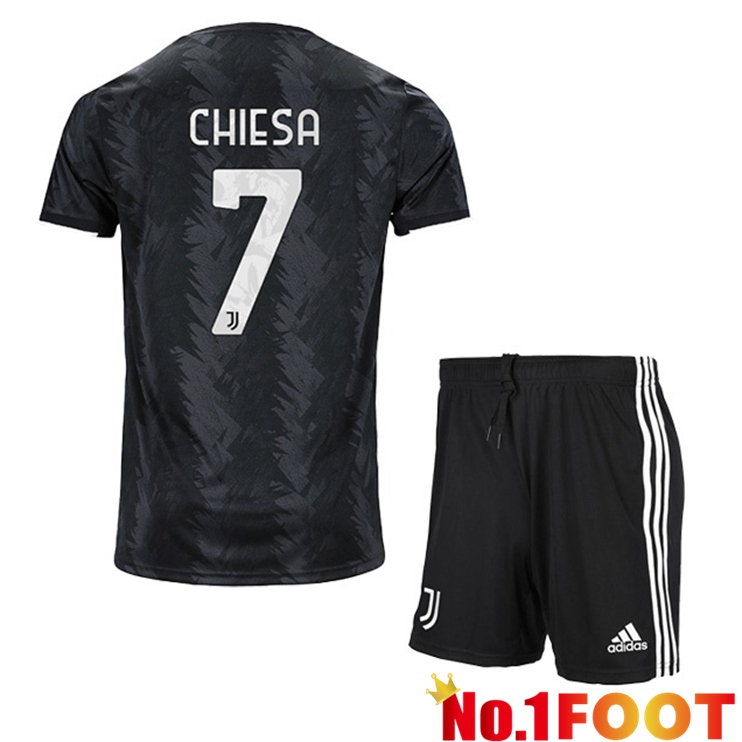 Juventus (CHIESA 7) Kids Soccer Jersey Away Black 2022/2023