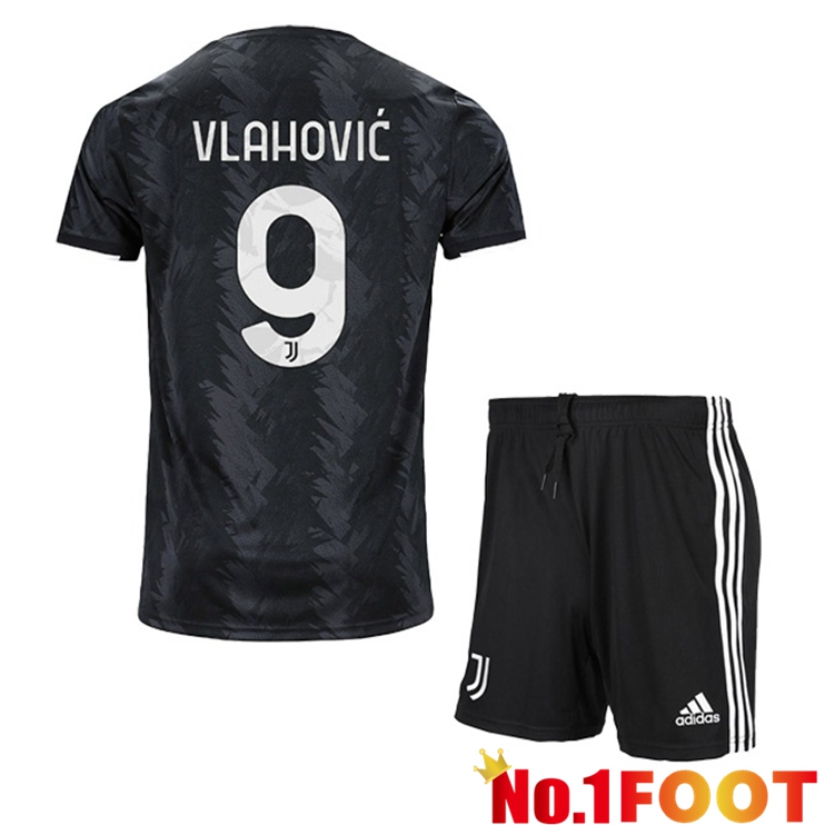 Juventus (VLAHOVIĆ 9) Kids Soccer Jersey Away Black 2022/2023