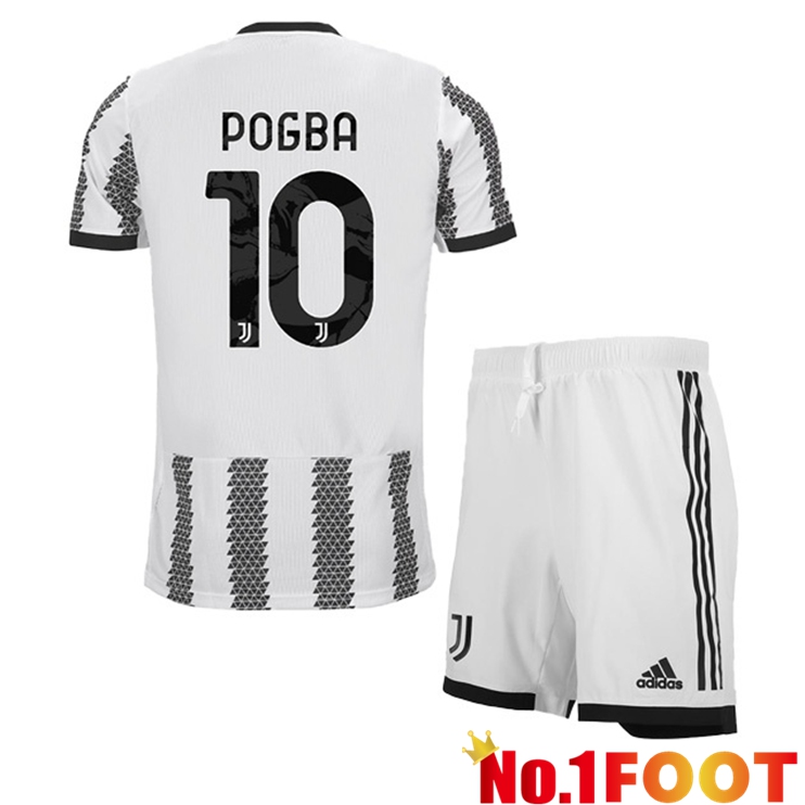 Juventus (POGBA 10) Kids Soccer Jersey Home White Black 2022/2023