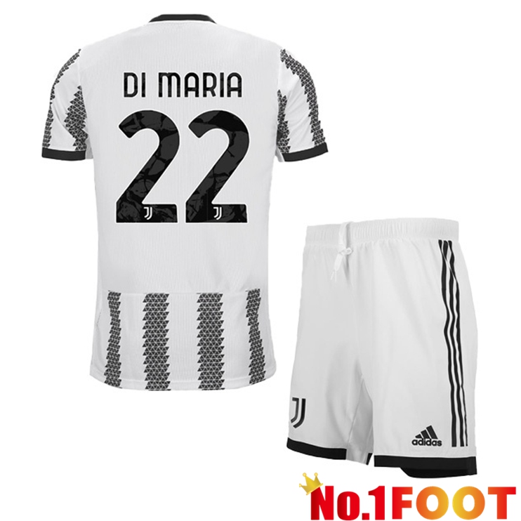 Juventus (DI MARIA 22) Kids Soccer Jersey Home White Black 2022/2023