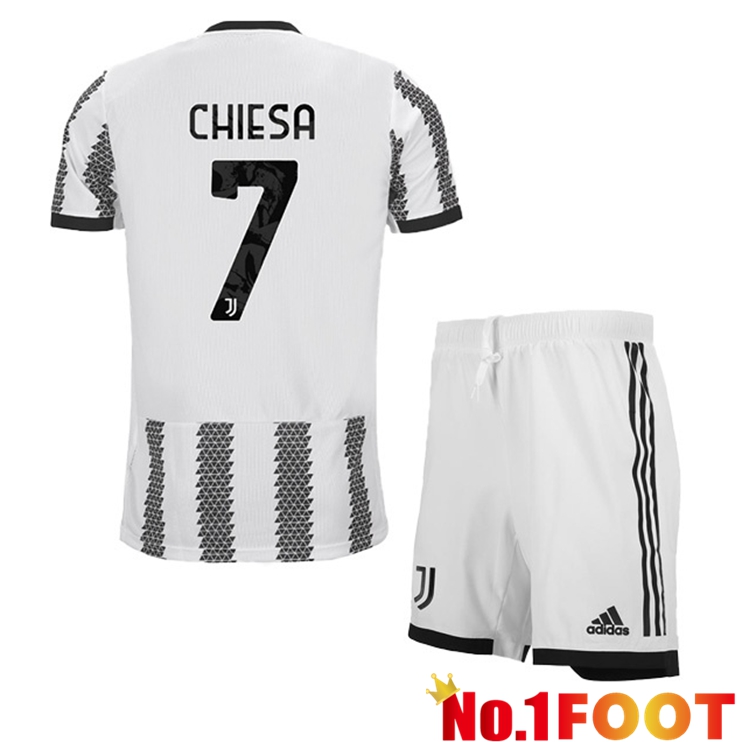 Juventus (CHIESA 7) Kids Soccer Jersey Home White Black 2022/2023