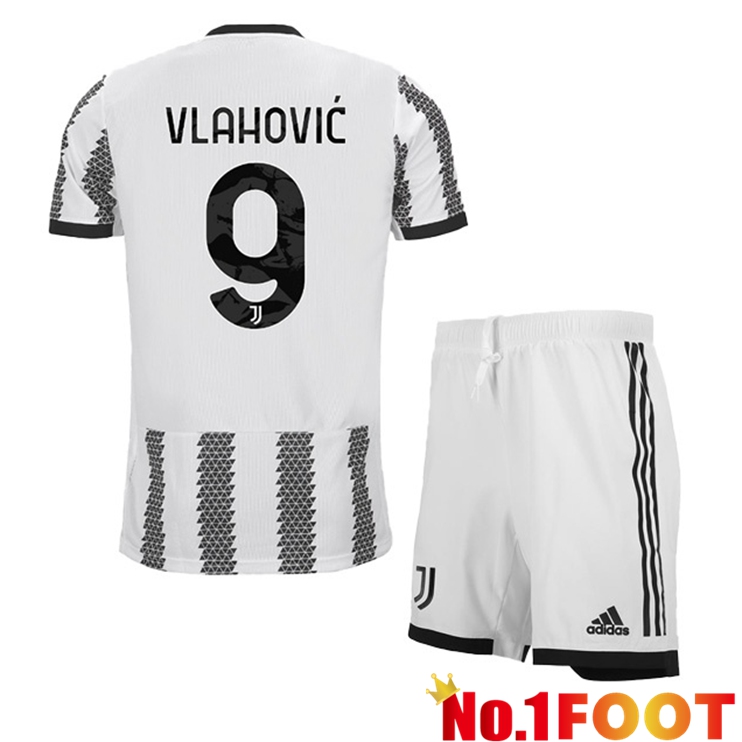 Juventus (VLAHOVIĆ 9) Kids Soccer Jersey Home White Black 2022/2023