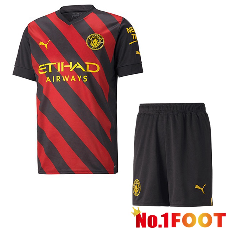 Manchester City Kids Soccer Jersey Away Red Black 2022/2023