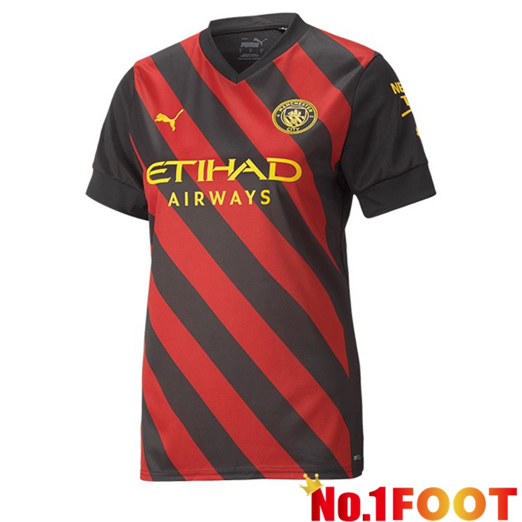 Manchester City Womens Soccer Jersey Away Red Black 2022/2023