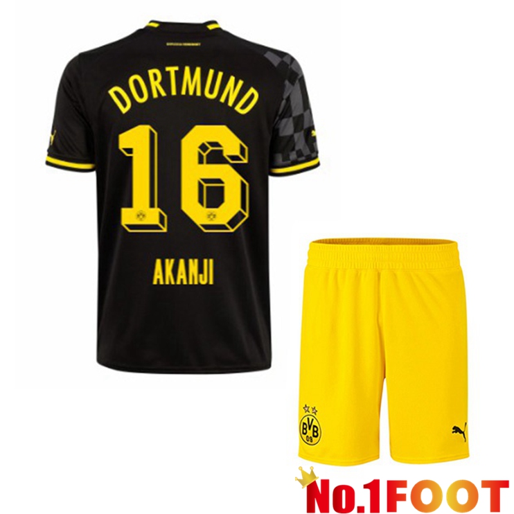 Dortmund BVB (Akanji 16) Kids Soccer Jersey Away Black 2022/2023