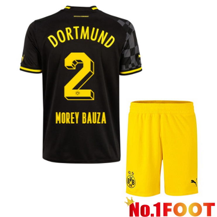 Dortmund BVB (Morey Bauza 2) Kids Soccer Jersey Away Black 2022/2023