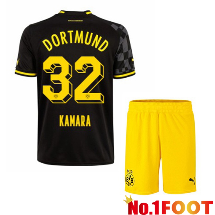 Dortmund BVB (Kamara 32) Kids Soccer Jersey Away Black 2022/2023