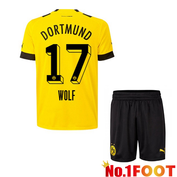 Dortmund BVB (Wolf 17) Kids Soccer Jersey Home Yellow 2022/2023