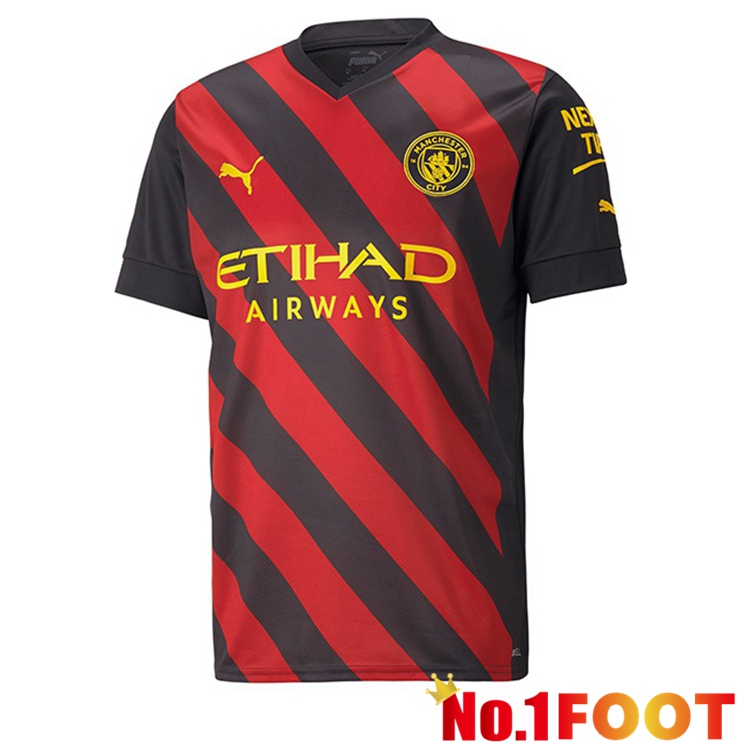 Manchester City Soccer Jersey Away Red Black 2022/2023