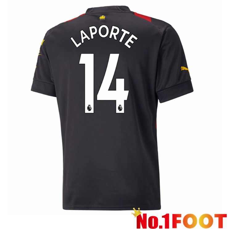 Manchester City (Aymeric Laporte 14) Soccer Jersey Away Red Black 2022/2023