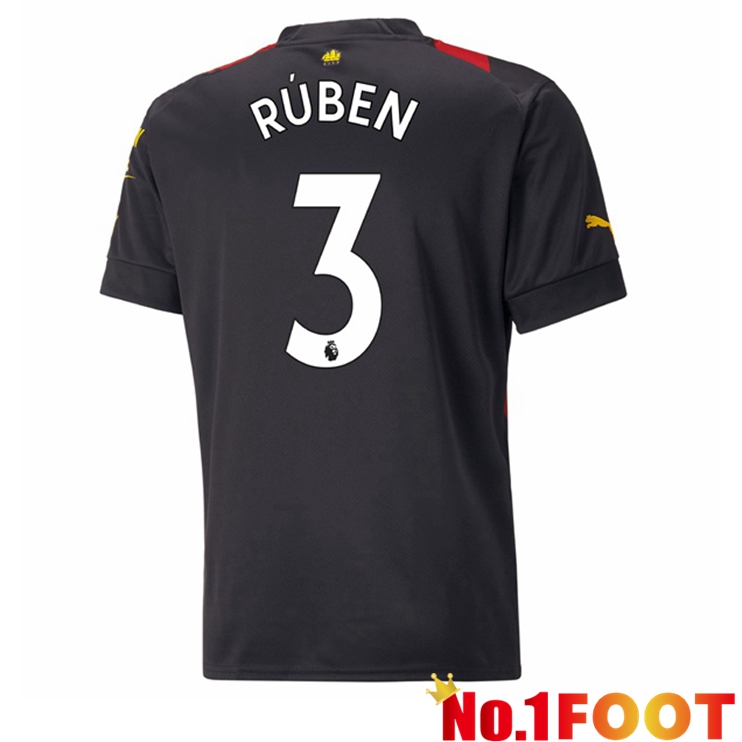 Manchester City (Ruben Dias 3) Soccer Jersey Away Red Black 2022/2023