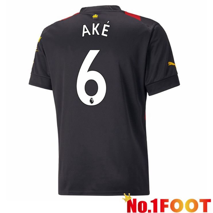 Manchester City (Nathan Ake 6) Soccer Jersey Away Red Black 2022/2023